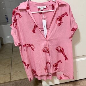 Jane and Delancey Pink Lobster Print Button Down Shirt